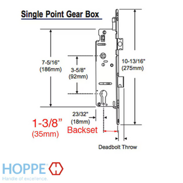 HOPPE MORTISE LOCK, MANUAL SINGLE POINT, 35MM BACKSET, 92MM PZ